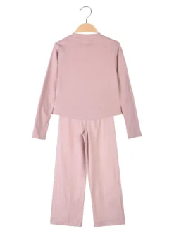 Pink Girl Completo 2 pezzi da bambina a coste con cuori di strass - rosa