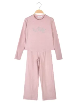 Pink Girl Completo 2 pezzi da bambina a coste con strass - rosa