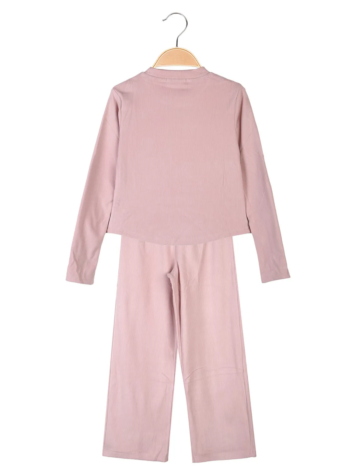 Pink Girl Completo 2 pezzi da bambina a coste con strass - rosa