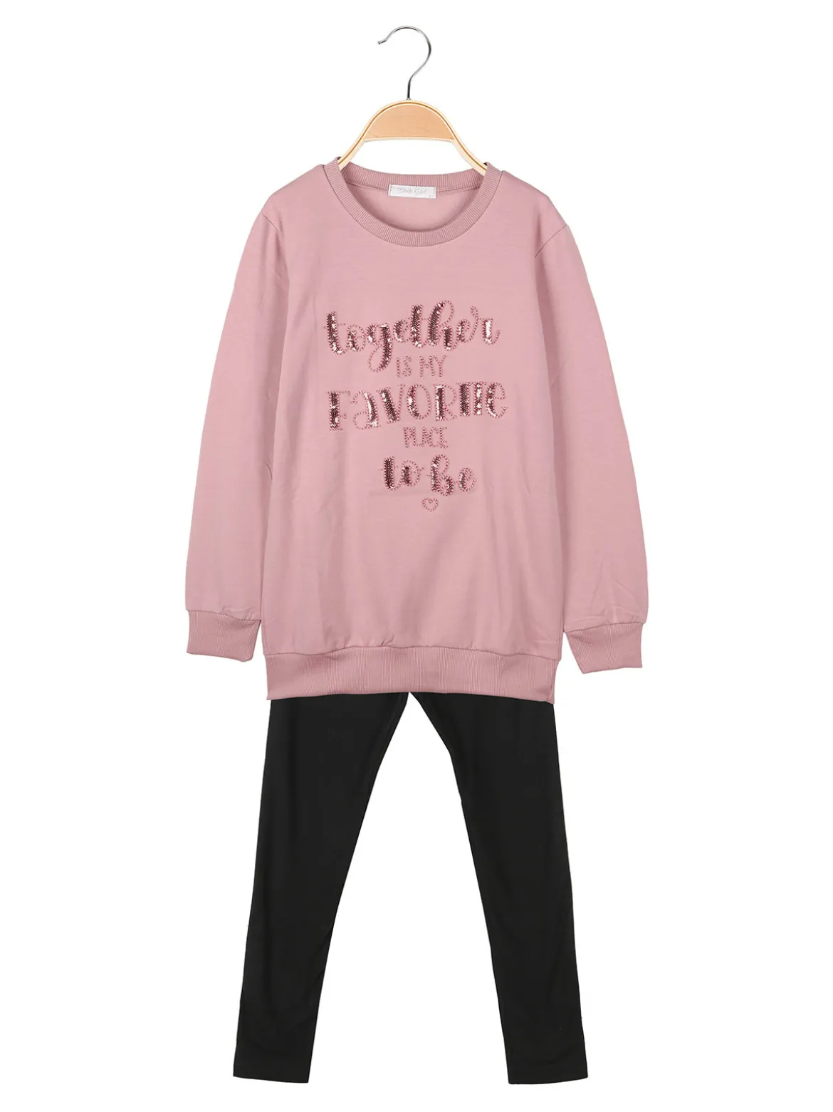 Pink Girl Completo 2 pezzi da bambina con felpa e leggings in pile - rosa