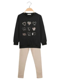 Pink Girl Completo 2 pezzi da bambina con felpa e leggings - nero