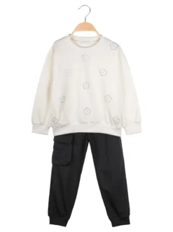 Pink Girl Completo 2 pezzi da bambina con felpa e pantalone - panna