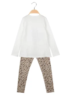 Pink Girl Completo 2 pezzi da bambina con maglietta e leggings cuori - bianco