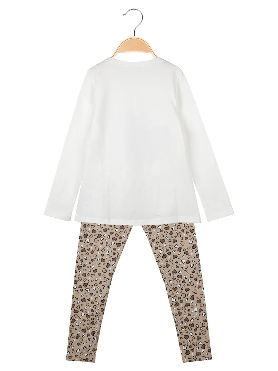Pink Girl Completo 2 pezzi da bambina con maglietta e leggings cuori - bianco