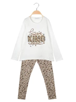 Pink Girl Completo 2 pezzi da bambina con maglietta e leggings cuori - bianco