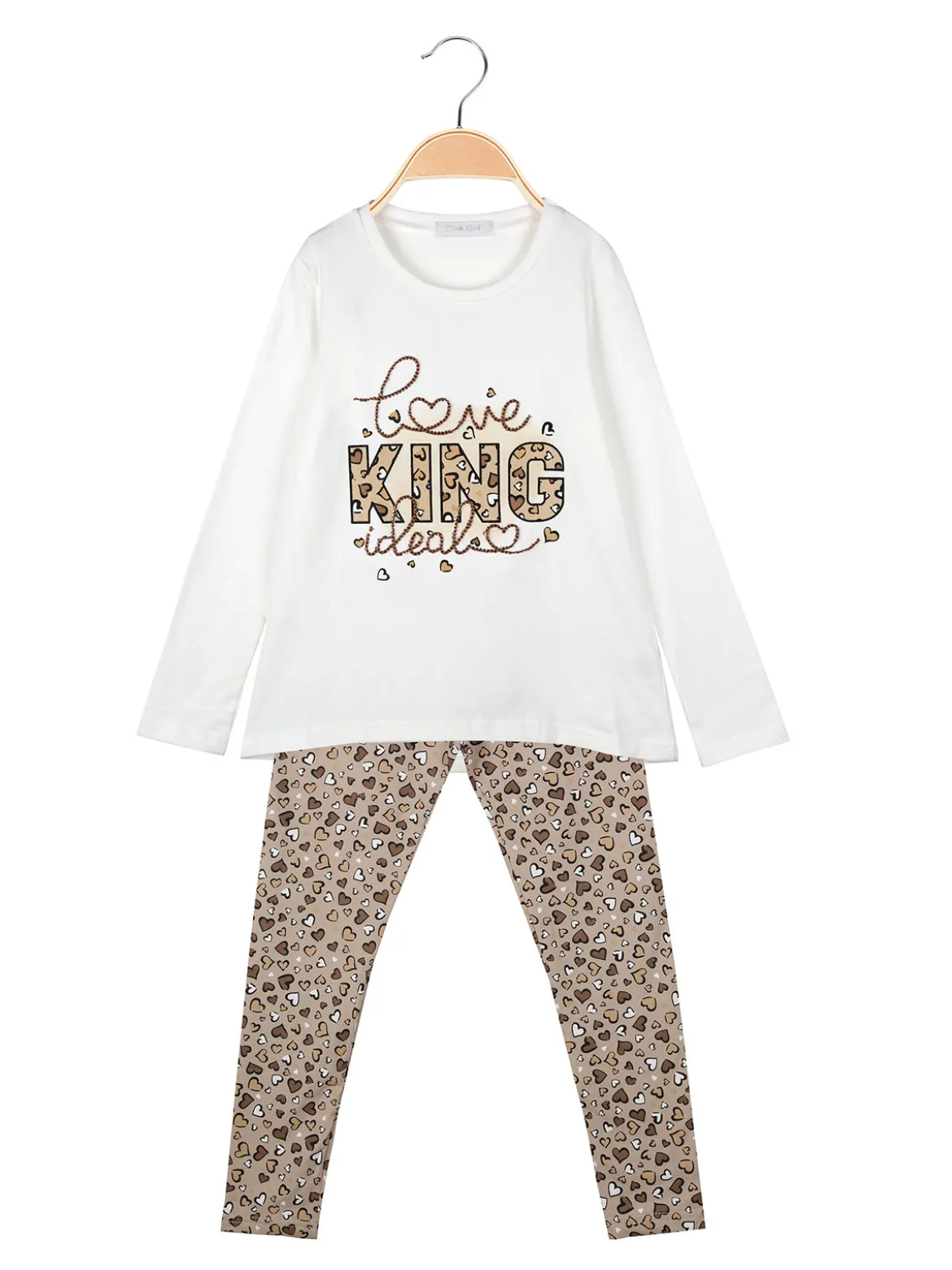 Pink Girl Completo 2 pezzi da bambina con maglietta e leggings cuori - bianco