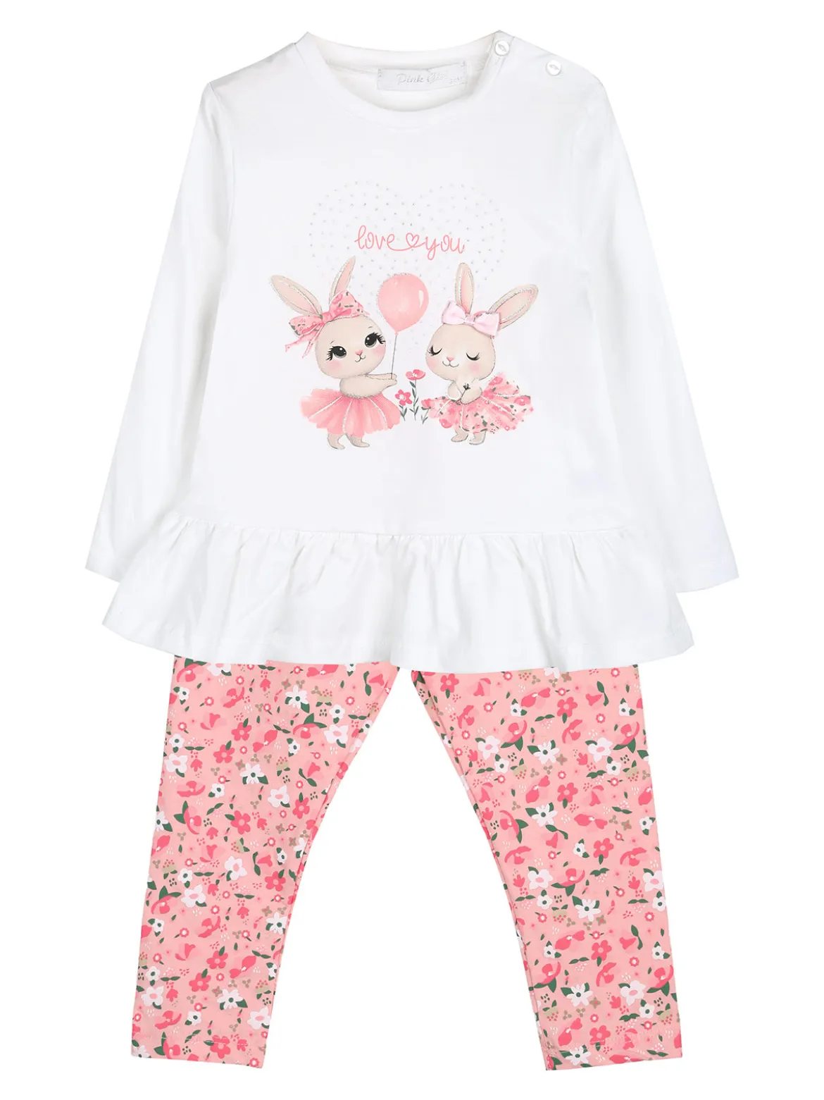 Pink Girl Completo 2 pezzi da neonata con leggings floreali - bianco