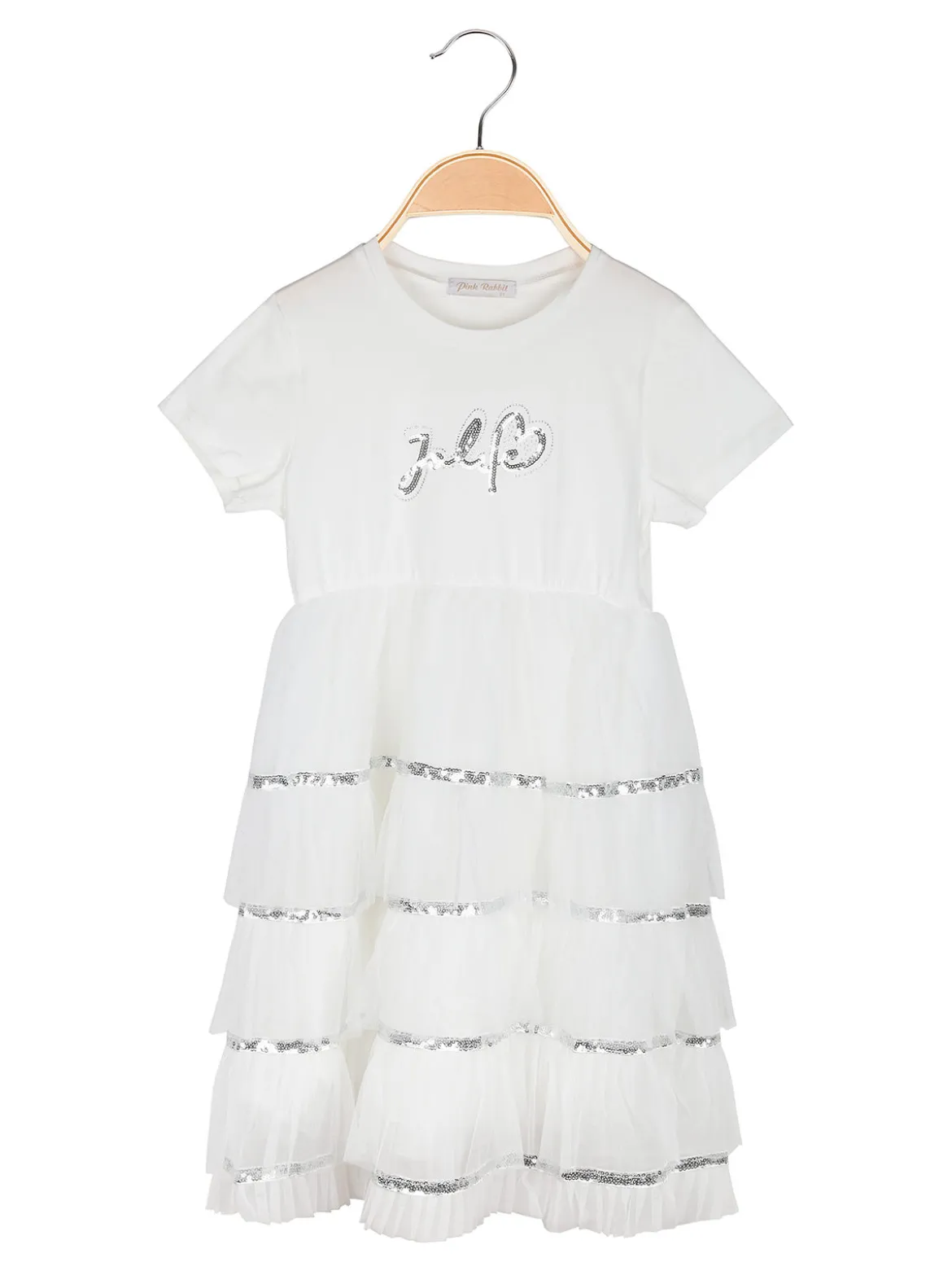 Pink Rabbit Abito da bambina a maniche corte con gonna in tulle e paillettes