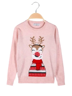 Pink Rabbit Maglione natalizio da bambina con renna - rosa