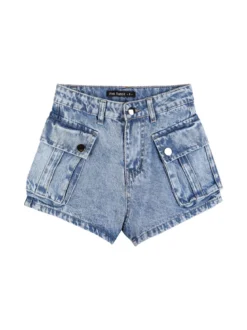 Pink Rabbit Shorts in jeans da bambina a vita alta