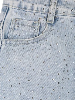 Pink Rabbit Shorts in jeans da bambina sfrangiati con micro borchie - ghiaccio