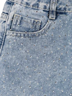 Pink Rabbit Shorts in jeans da bambina sfrangiati con micro borchie - jeans