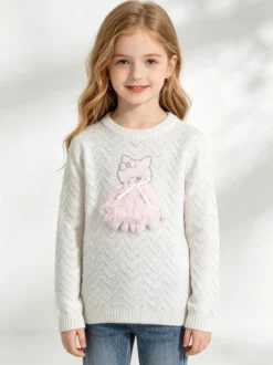 Pink Shell Maglione lurex da bambina con dettaglio in tulle - bianco