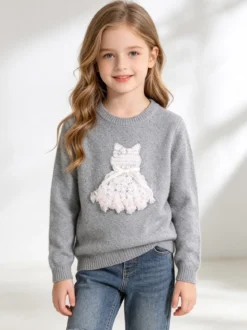 Pink Shell Maglione lurex da bambina con dettaglio in tulle - grigio