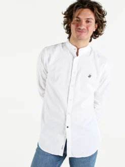 Polo Club Camicia da uomo alla coreana in misto lino e cotone
