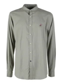 Polo Club Camicia da uomo alla coreana in misto lino e cotone