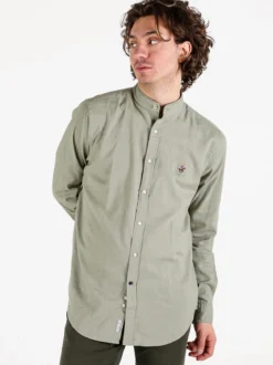 Polo Club Camicia da uomo alla coreana in misto lino e cotone
