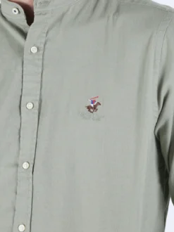 Polo Club Camicia da uomo alla coreana in misto lino e cotone