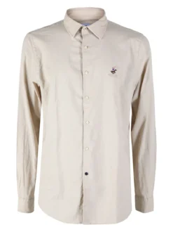 Polo Club Camicia da uomo in misto lino e cotone a maniche lunghe