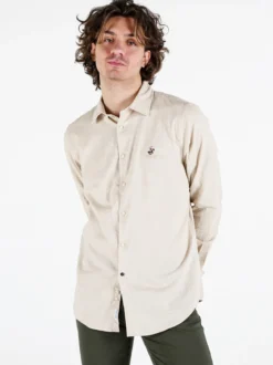 Polo Club Camicia da uomo in misto lino e cotone a maniche lunghe