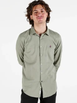 Polo Club Camicia da uomo in misto lino e cotone a maniche lunghe
