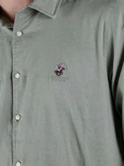Polo Club Camicia da uomo in misto lino e cotone a maniche lunghe