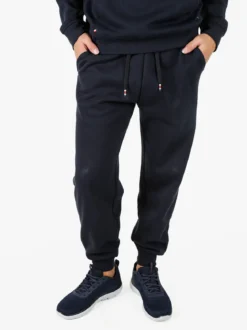 Polo Club Pantaloni tuta da uomo felpati con polsini - blu scuro
