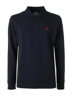 Polo Club Polo da uomo in cotone con logo a maniche lunghe - blu scuro