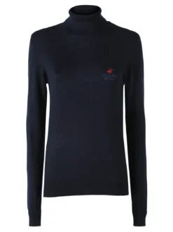 Polo Club Pullover dolcevita da donna in maglia tinta unita - blu scuro