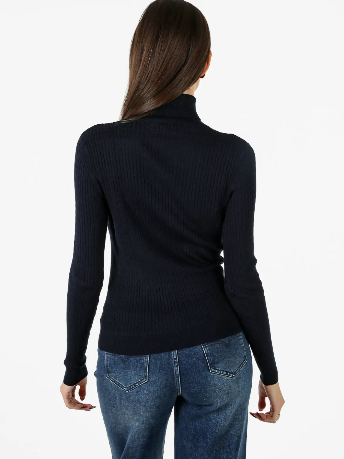 Polo Club Pullover dolcevita donna in maglia intrecciata - blu scuro