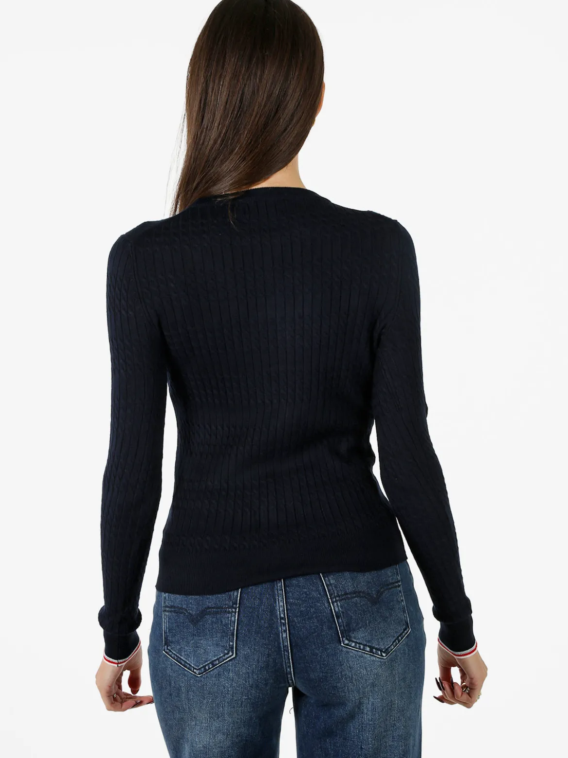 Polo Club Pullover girocollo donna in maglia intrecciata - blu scuro