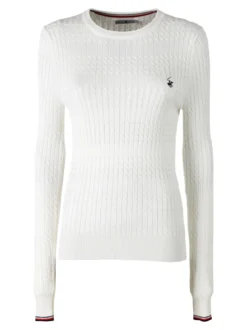Polo Club Pullover girocollo donna in maglia intrecciata - panna
