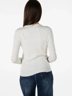 Polo Club Pullover girocollo donna in maglia intrecciata - panna