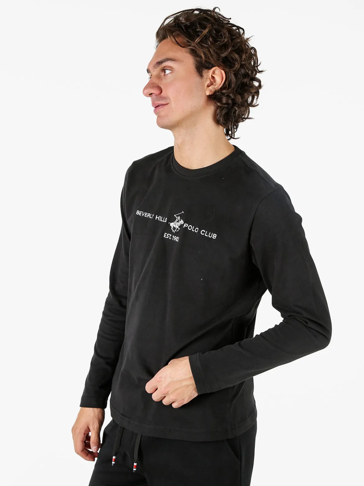 Polo Club T-shirt da uomo a maniche lunghe in caldo cotone - nero