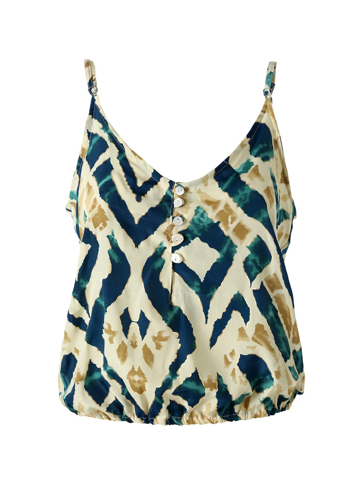 Positano Top donna cropped in viscosa con spalline strette e stampe - ottanio