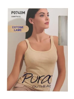 Pura Canotta da donna in cotone lamé - argento