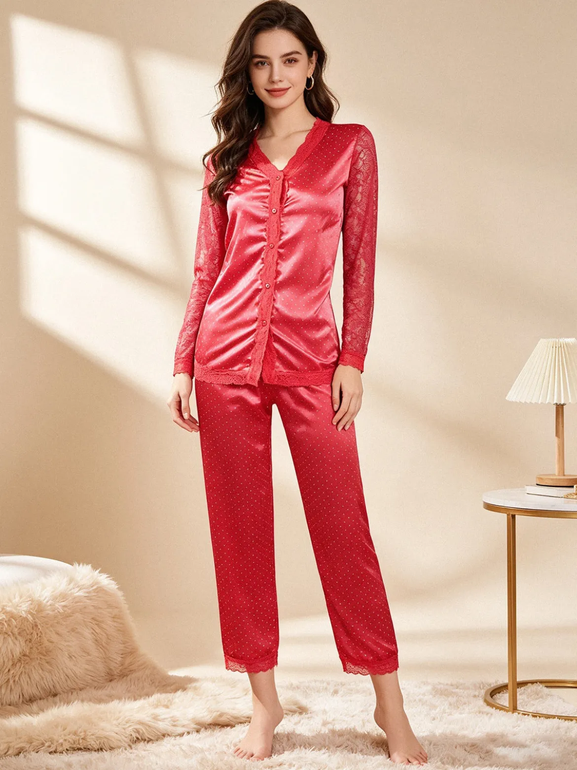 Pura Pigiama lungo donna con pizzo