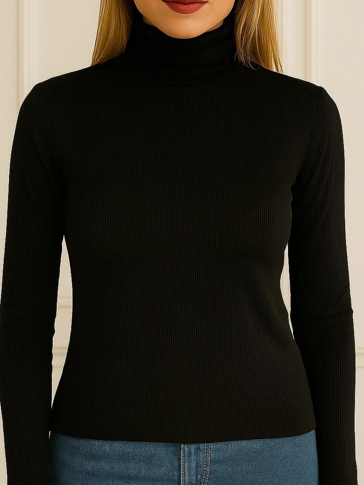 Pura P0736M Dolcevita donna a costine in cashmere - nero