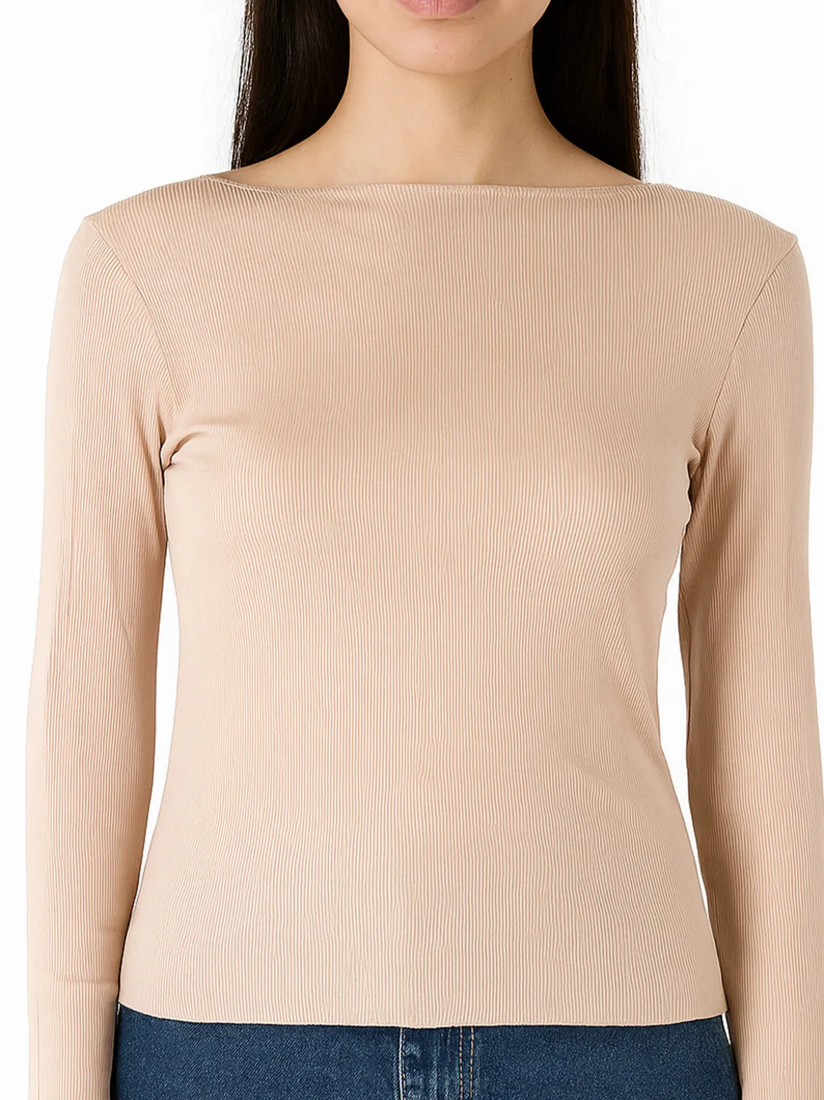 Pura P0735M Maglietta donna a costine in cashmere con scollo a barca - nudo