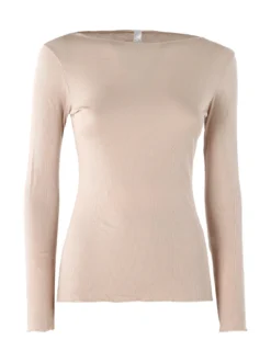 Pura P0735M Maglietta donna a costine in cashmere con scollo a barca - nudo