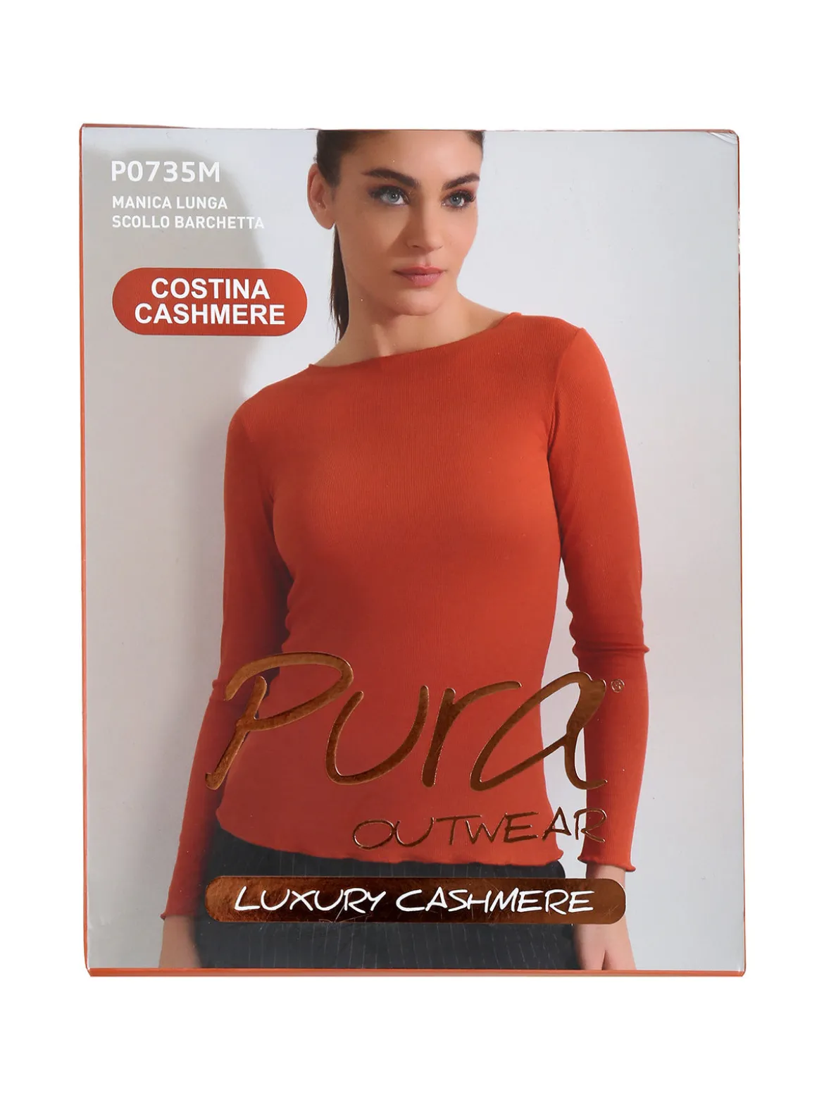 Pura P0735M Maglietta donna a costine in cashmere con scollo a barca - nudo