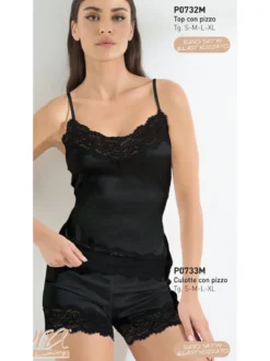 Pura P0732M Top donna in raso satinato con pizzo