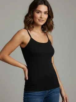 Pura Top donna a costine in bamboo - nero