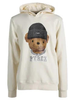 Pyrex Felpa da uomo con cappuccio e stampa - panna