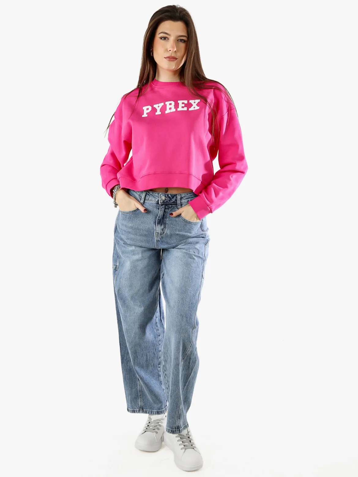Pyrex Felpa donna oversize con logo - fucsia