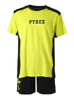 Pyrex Pigiama corto da uomo in cotone con logo - limone