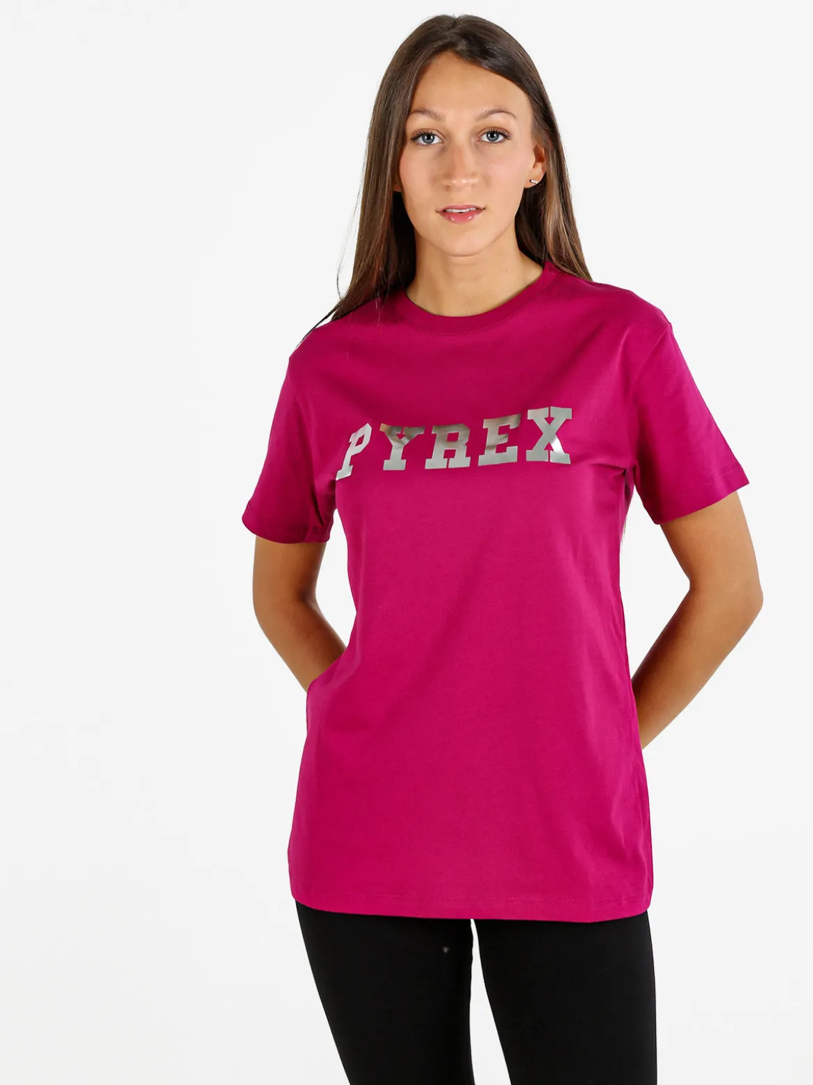 Pyrex T-shirt donna in cotone con logo - porpora