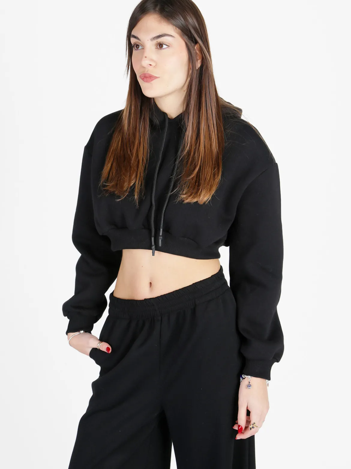 Raggi Lunari Felpa crop da donna con cappuccio