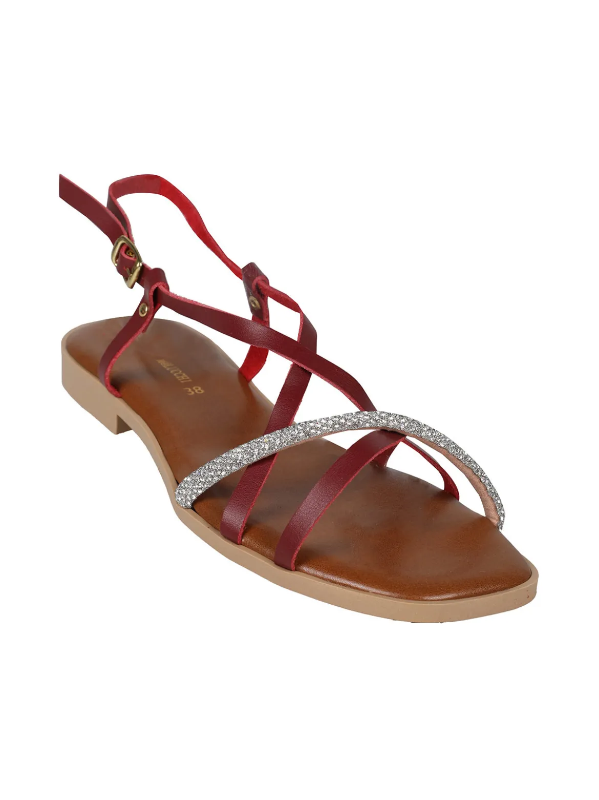 Rebecca - Made In Italy Sandali bassi in pelle da donna con strass