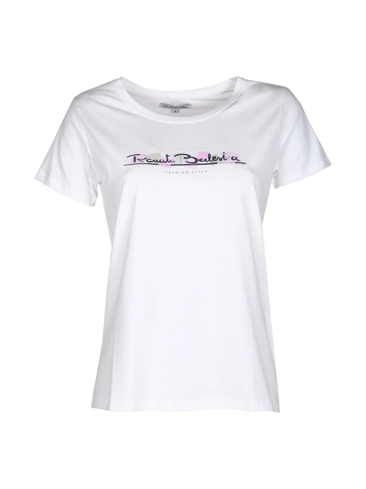 Renato Balestra T-shirt donna in cotone bielastico con scritta e strass